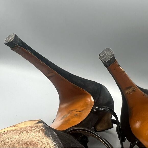 Gucci Suede Leather Trim T-Strap Stiletto Strappy Platform Sandal Black - Picture 9 of 11